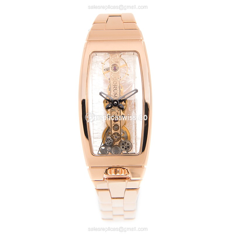 Corum Bridge Replica - Manual Wind - 18kt Rose Gold - Skull Dial - Gold Clasp & Strap - View 2