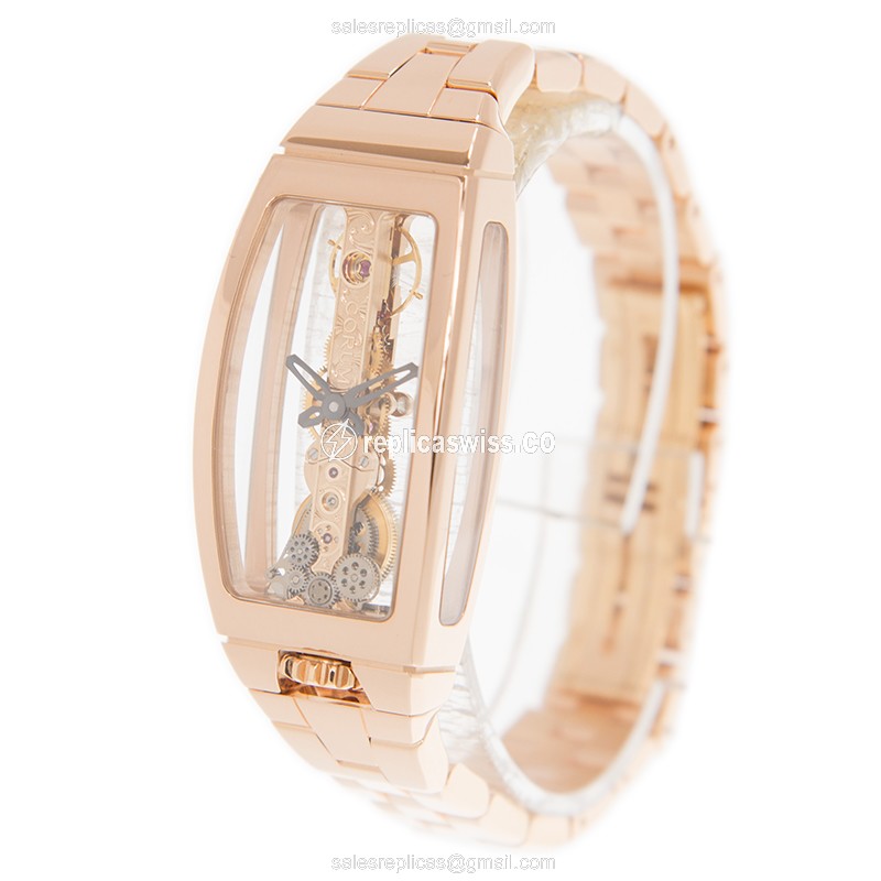 Corum Bridge Replica - Manual Wind - 18kt Rose Gold - Skull Dial - Gold Clasp & Strap - View 3