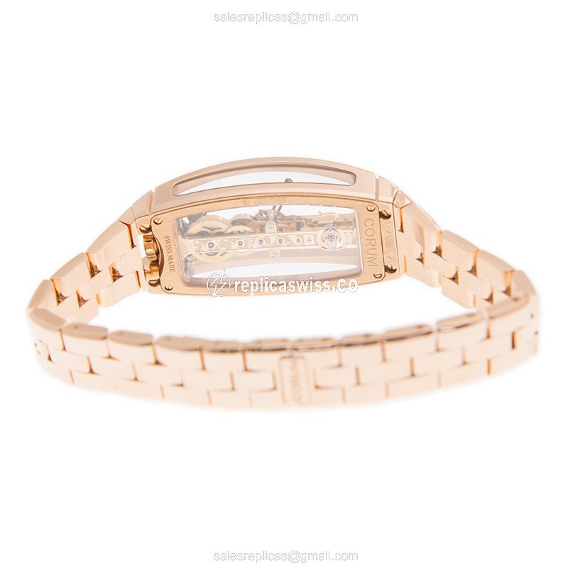 Corum Bridge Replica - Manual Wind - 18kt Rose Gold - Skull Dial - Gold Clasp & Strap - View 4