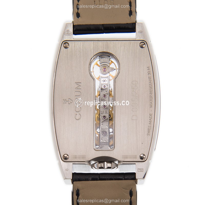 Corum Bridge Replica - Manual Wind - 18kt White Gold - Diamond - Black Dial - Alligator Strap - View 3