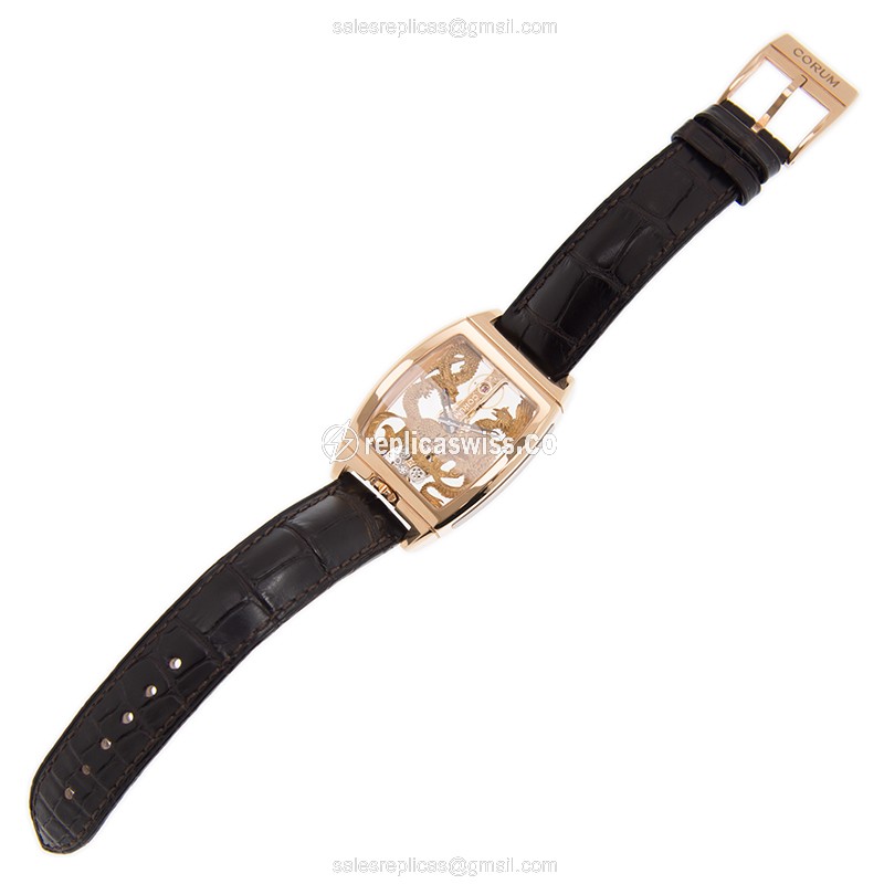 Corum Golden Bridge Replica - Manual - 18kt Rose Gold - Skull Dial - Black Alligator Buckle - View 2