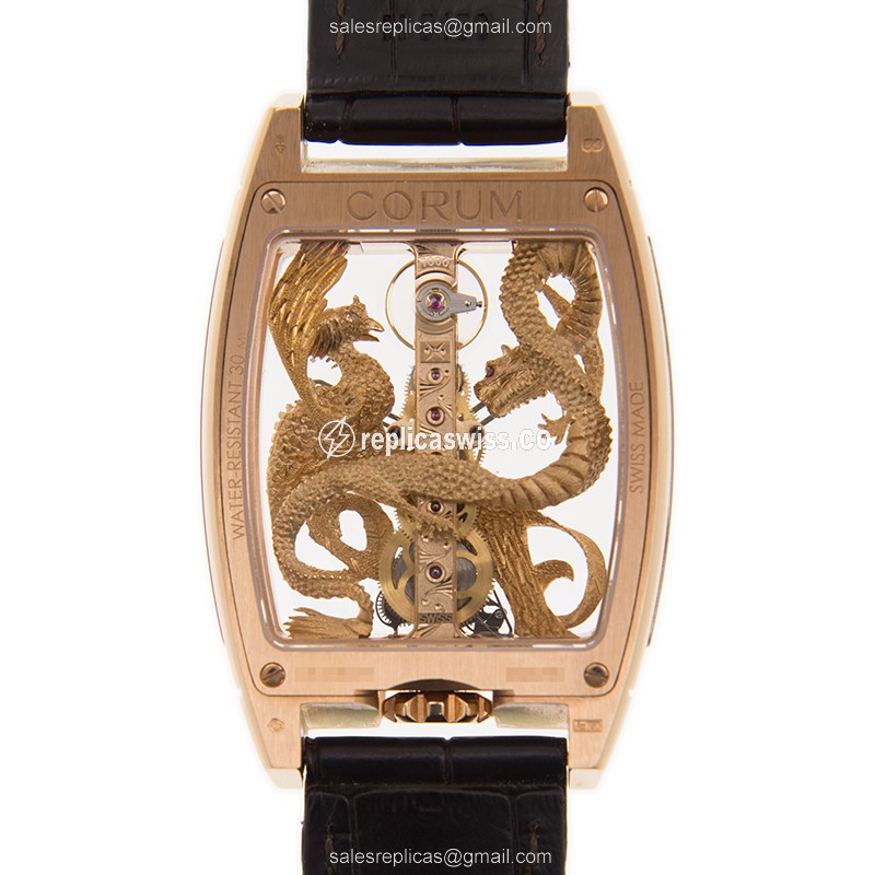 Corum Golden Bridge Replica - Manual - 18kt Rose Gold - Skull Dial - Black Alligator Buckle - View 3