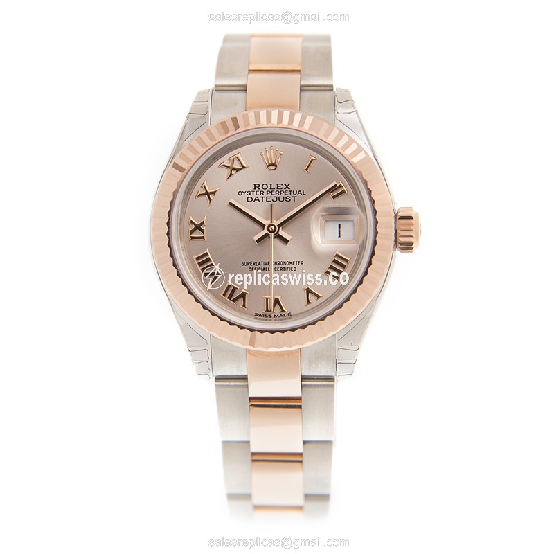 Rolex Datejust Replica - Automatic - 18kt Rose Gold - Steel Case, Pink Dial - View 2