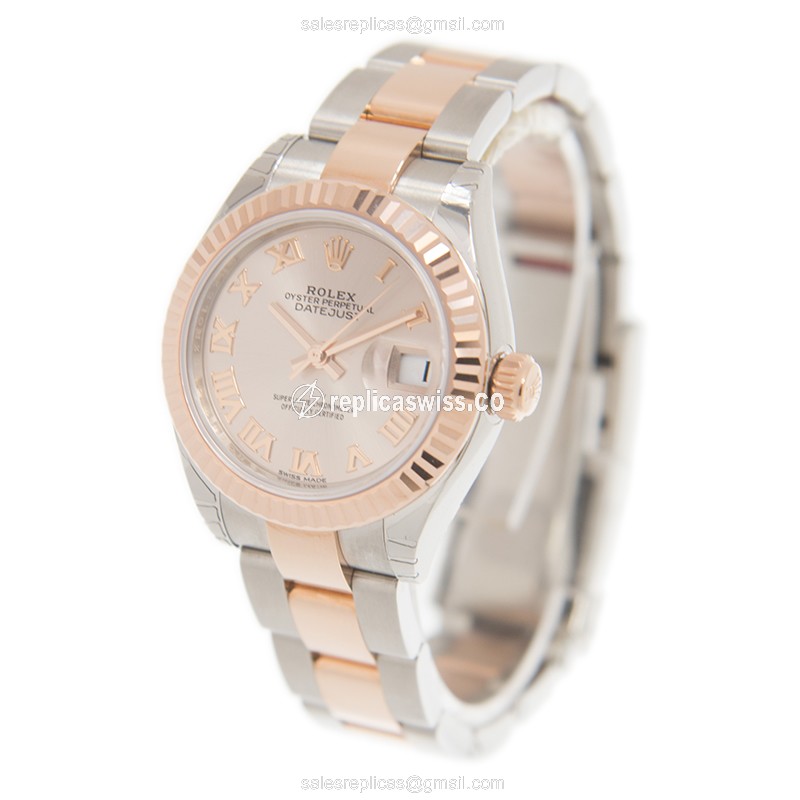 Rolex Datejust Replica - Automatic - 18kt Rose Gold - Steel Case, Pink Dial - View 3
