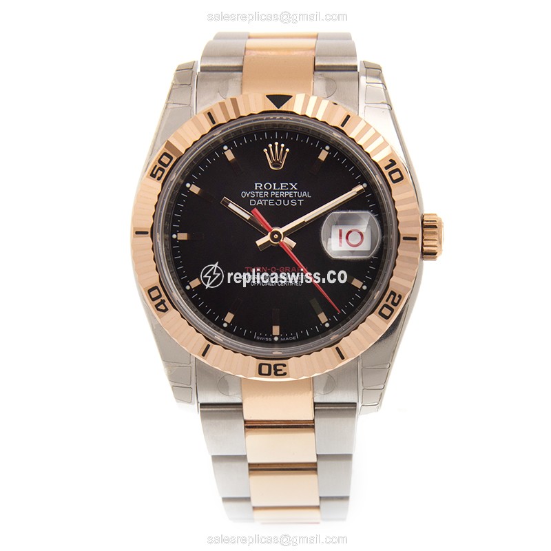 Rolex Datejust Replica - Automatic - 18kt Rose Gold & Steel - Black Dial - View 2