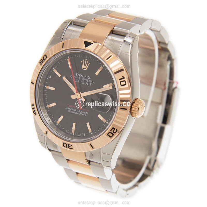 Rolex Datejust Replica - Automatic - 18kt Rose Gold & Steel - Black Dial - View 3