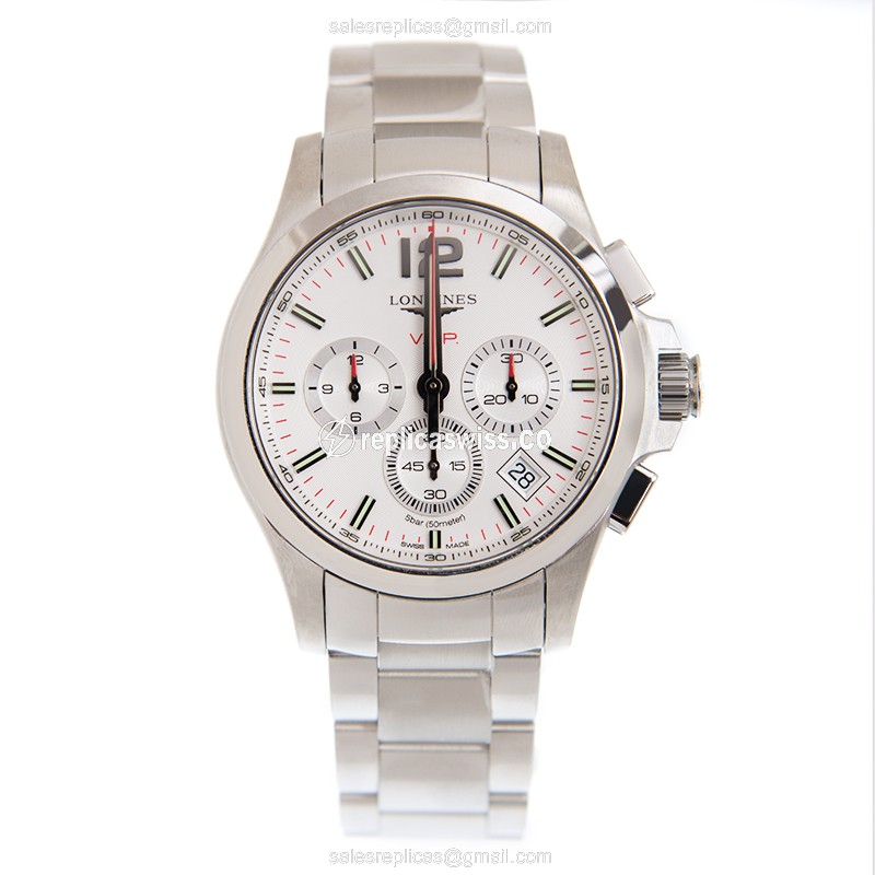 Longines CONQUEST Quartz Replica - White Dial on Steel Strap - View 2