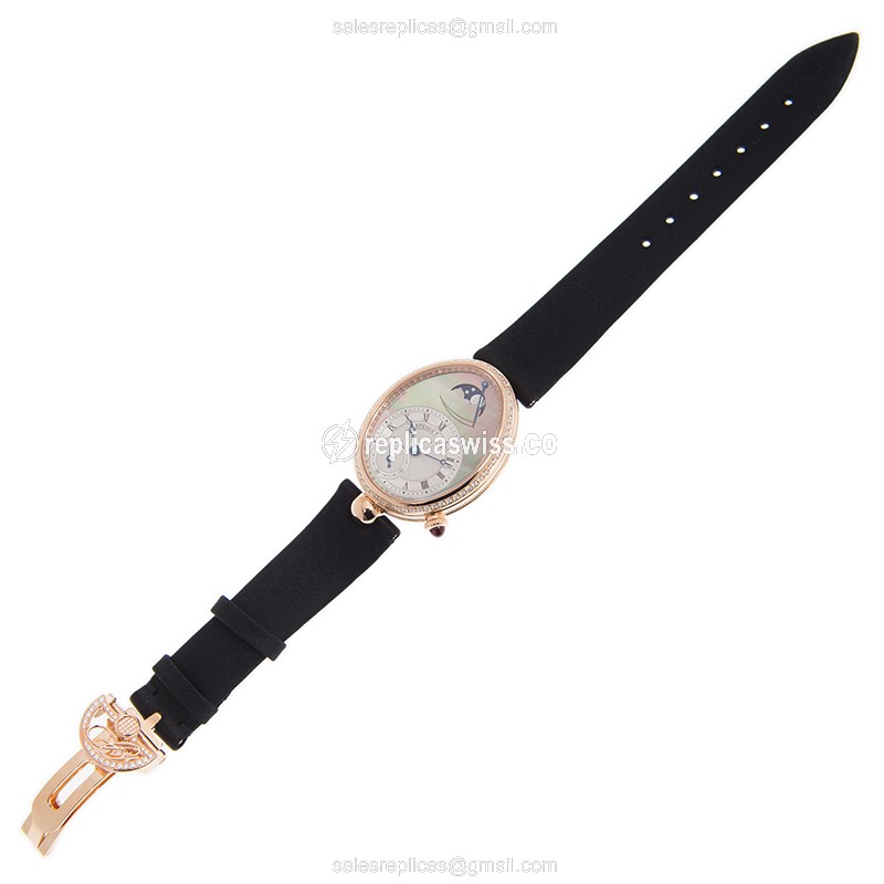 Breguet REINE DE NAPLES Replica - Auto - 18kt Rose Gold - Diamonds - White Dial - Silk Strap - View 2