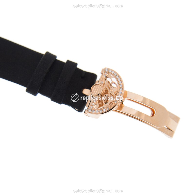 Breguet REINE DE NAPLES Replica - Auto - 18kt Rose Gold - Diamonds - White Dial - Silk Strap - View 4