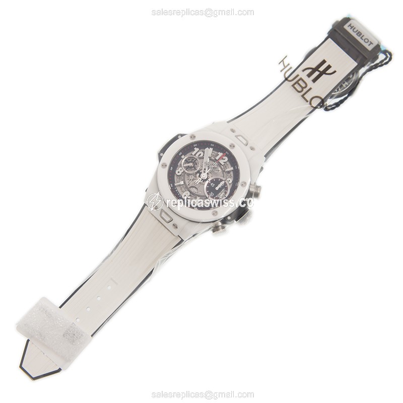 Hublot BIG BANG Replica - Automatic - Ceramic Case - Silver Dial - White Rubber Strap - View 2