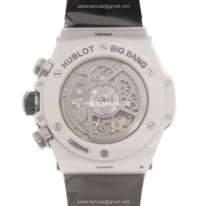 Hublot BIG BANG Replica - Automatic - Ceramic Case - Silver Dial - White Rubber Strap - View 3