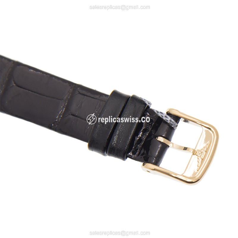 Longines L4.205.2.32.2 Replica - Quartz - 18kt Gold Case - Gold Dial on Black Leather Strap - View 4