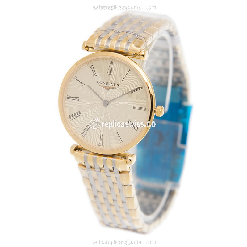 Longines L4.512.2.41.7 Replica - Quartz - Beige Dial - Gold & Steel Case - View 3