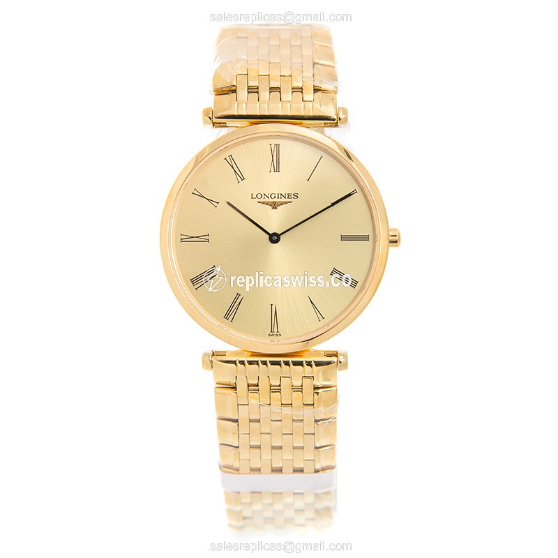 Longines LA GRANDE Replica - Quartz - 18kt Gold Case - Gold Dial - Gold Strap - View 2