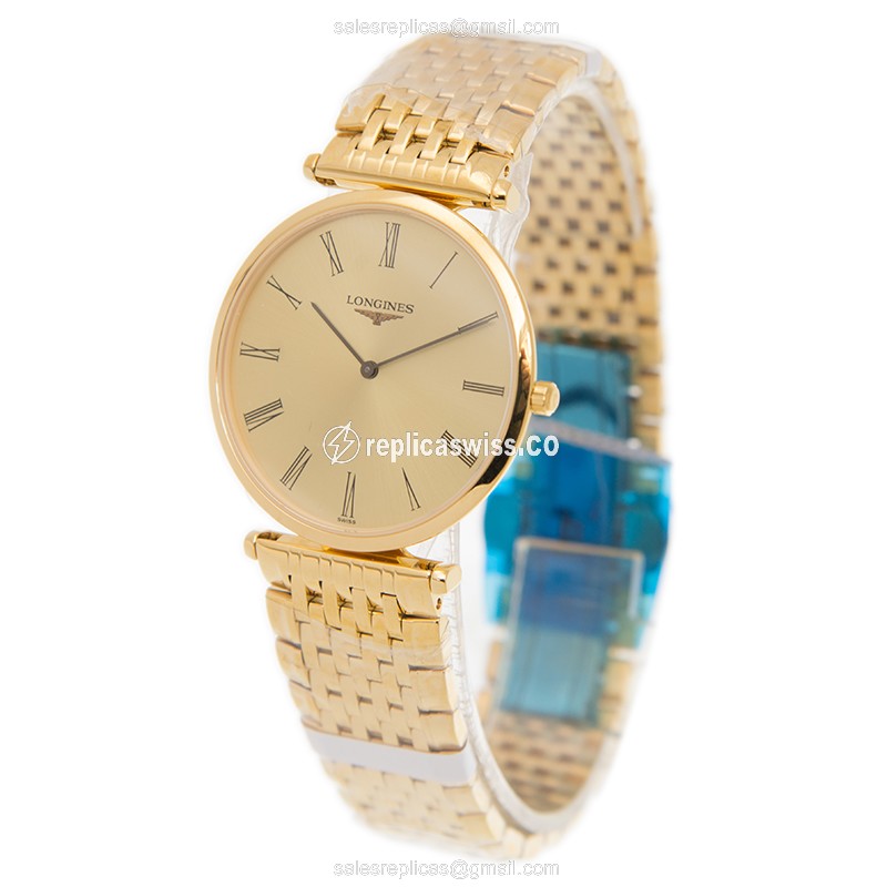 Longines LA GRANDE Replica - Quartz - 18kt Gold Case - Gold Dial - Gold Strap - View 3