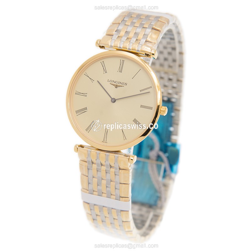 Longines LA GRANDE Replica - Quartz - 18kt Gold Case - Gold Dial, Clasp & Strap - View 3