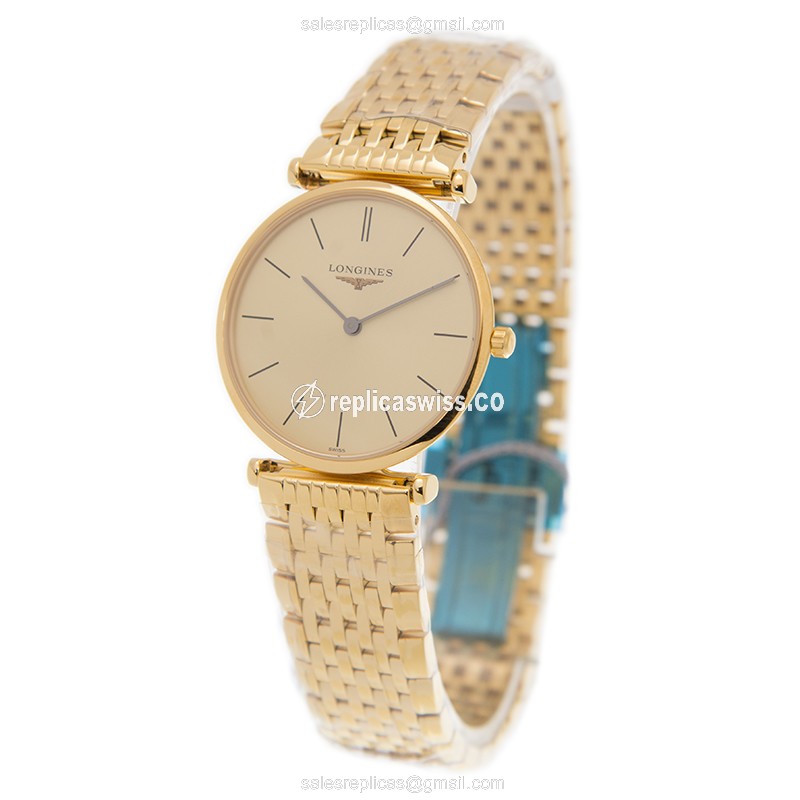 Longines L4.512.2.32.8 Replica - Quartz - Gold PVD Case - Gold Dial, Gold Strap - View 3