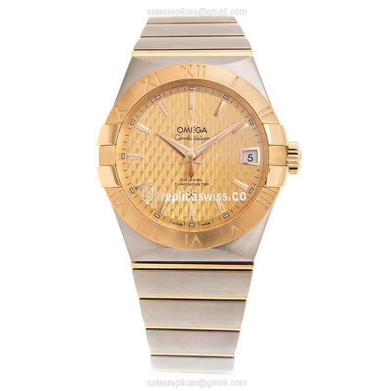 Omega Constellation Replica - Automatic - 18kt Gold & Steel Case - Gold Dial - Silver Strap - View 2