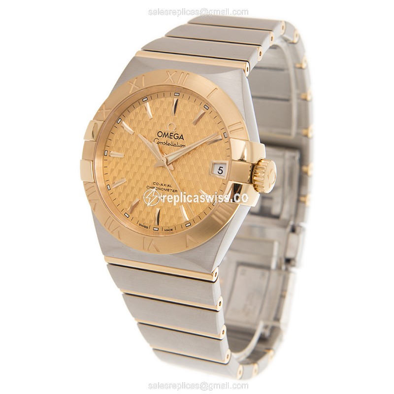 Omega Constellation Replica - Automatic - 18kt Gold & Steel Case - Gold Dial - Silver Strap - View 3
