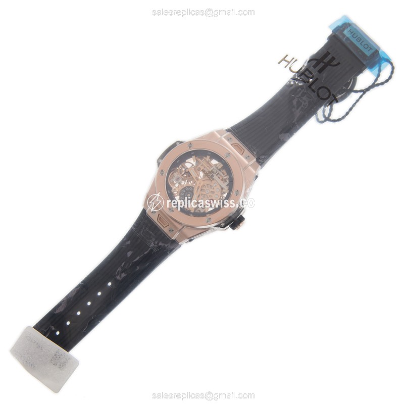 Hublot BIG BANG Replica - Manual - 18kt Rose Gold - Black Dial - Rubber Strap - View 2