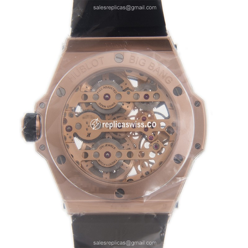 Hublot BIG BANG Replica - Manual - 18kt Rose Gold - Black Dial - Rubber Strap - View 3