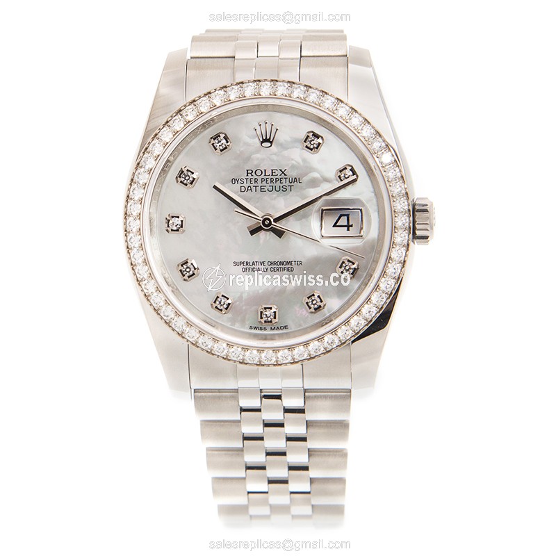 Rolex Datejust Replica - Automatic - 18kt White Gold - Diamond Accents - Silver Steel Bracelet - View 2