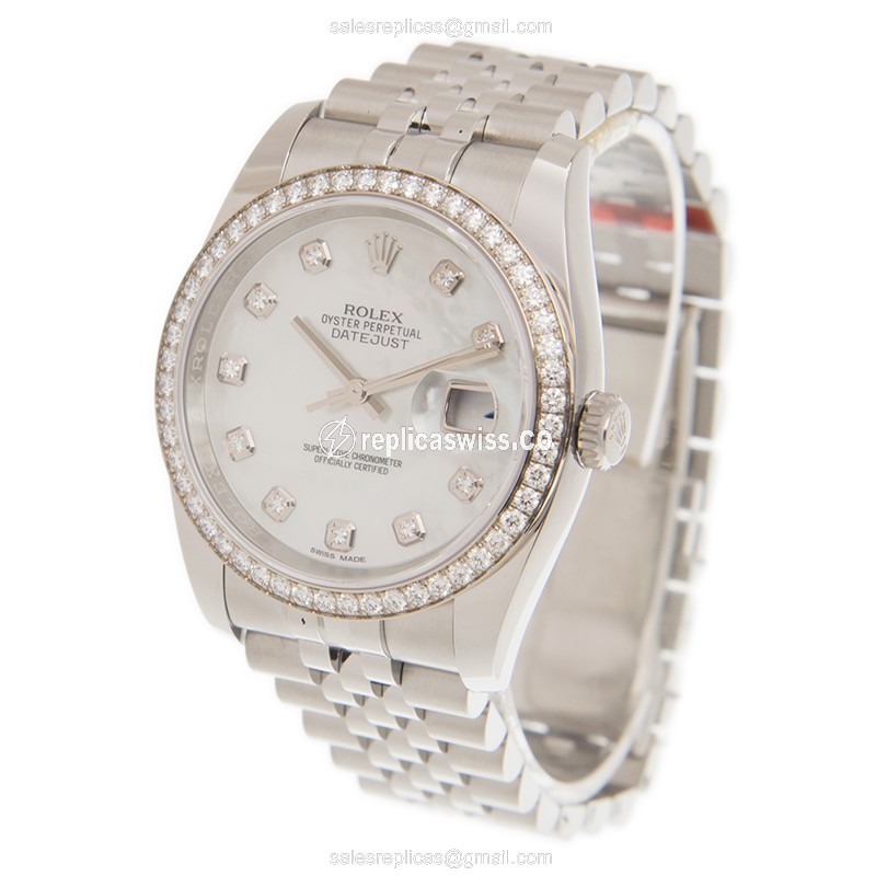Rolex Datejust Replica - Automatic - 18kt White Gold - Diamond Accents - Silver Steel Bracelet - View 3