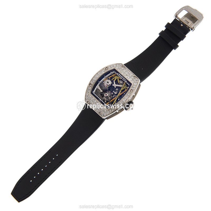 Richard Mille RM26-01 Women's Watch - Manual - 18kt White Gold - Diamond Skull - Black Alligator Strap - View 2