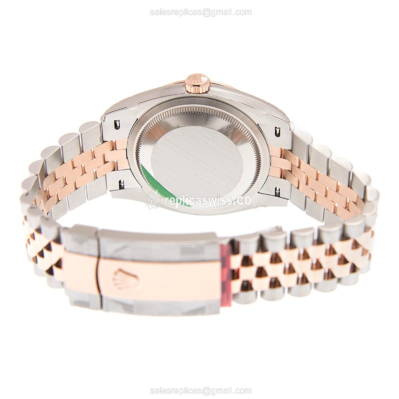 Rolex Datejust Replica - Automatic - 18kt Rose Gold & Steel Case - Black Dial on Gold Strap - View 4