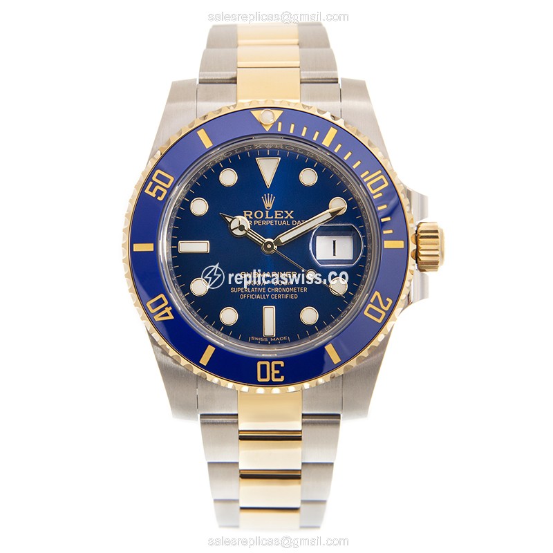 Rolex Submariner Rep. - Auto - 18kt Gold/Steel - Blue Dial, Gold Strap - View 2