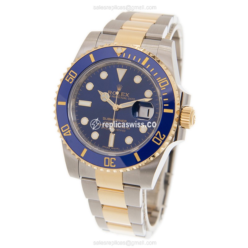 Rolex Submariner Rep. - Auto - 18kt Gold/Steel - Blue Dial, Gold Strap - View 3