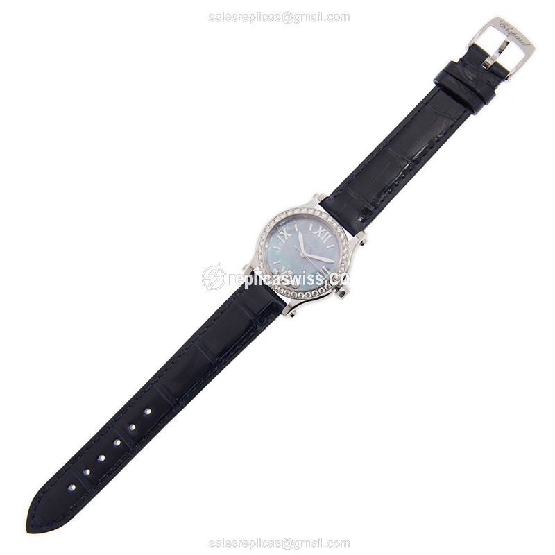 Chopard Happy Sport Replica - Automatic - Blue Dial - Diamond Case - Blue Alligator Strap - View 2