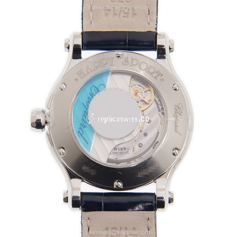 Chopard Happy Sport Replica - Automatic - Blue Dial - Diamond Case - Blue Alligator Strap - View 3
