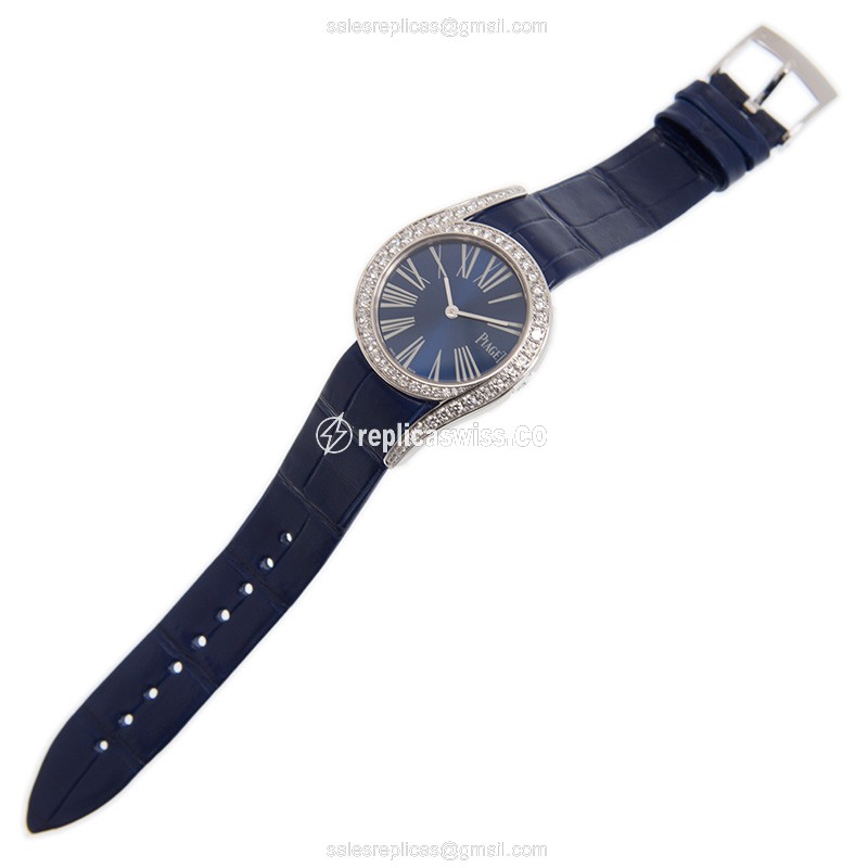 Piaget LIMELIGHT Quartz - 18kt White Gold - Blue Dial - Diamond Accents - Leather Strap - Buckle Clasp - View 2