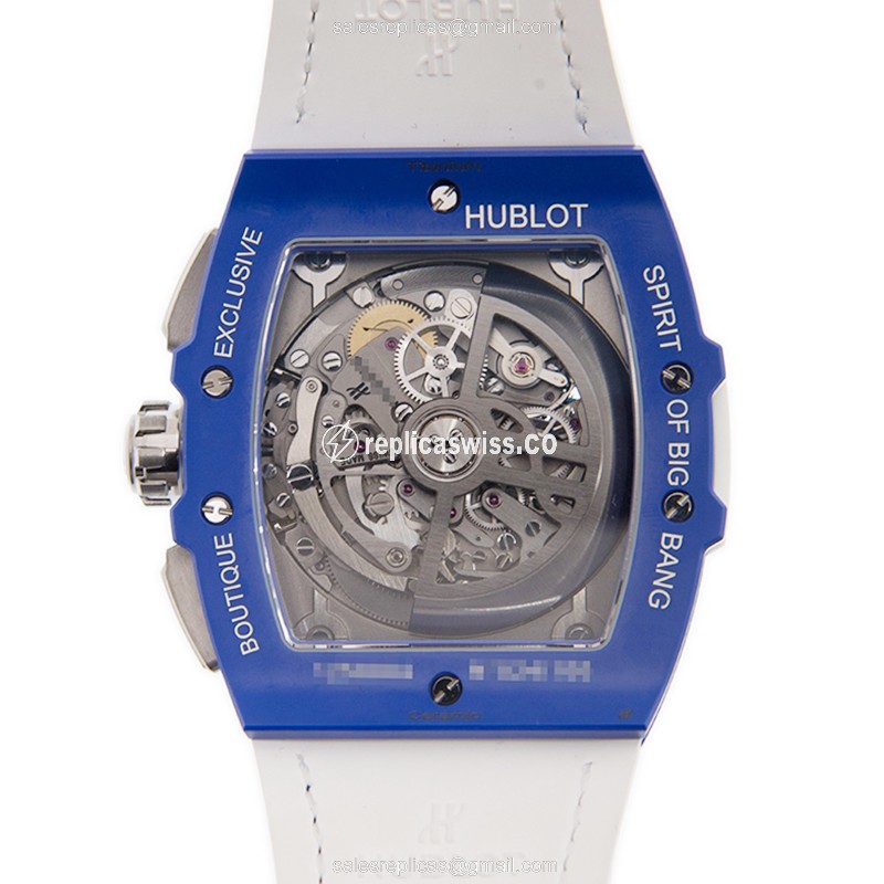 Hublot BIG BANG Replica - Automatic - Stainless Steel - Skull Dial - Blue Alligator Buckle - View 3