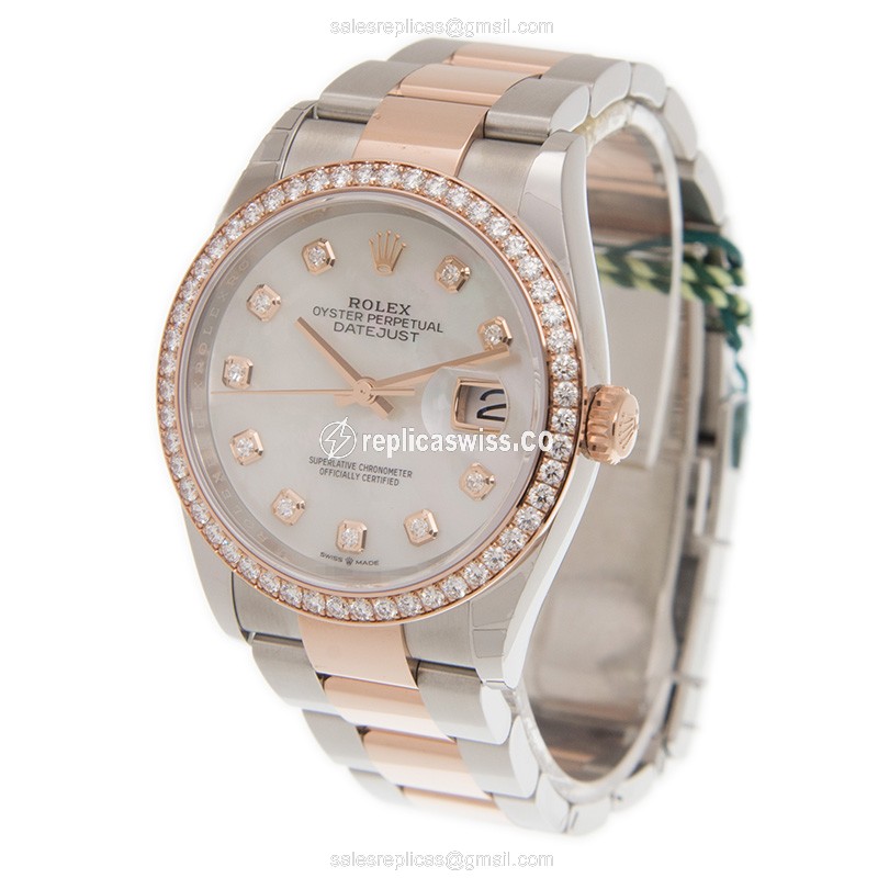 Rolex Datejust Replica - Automatic - 18kt Rose - White Dial - Gold Steel Strap - View 3