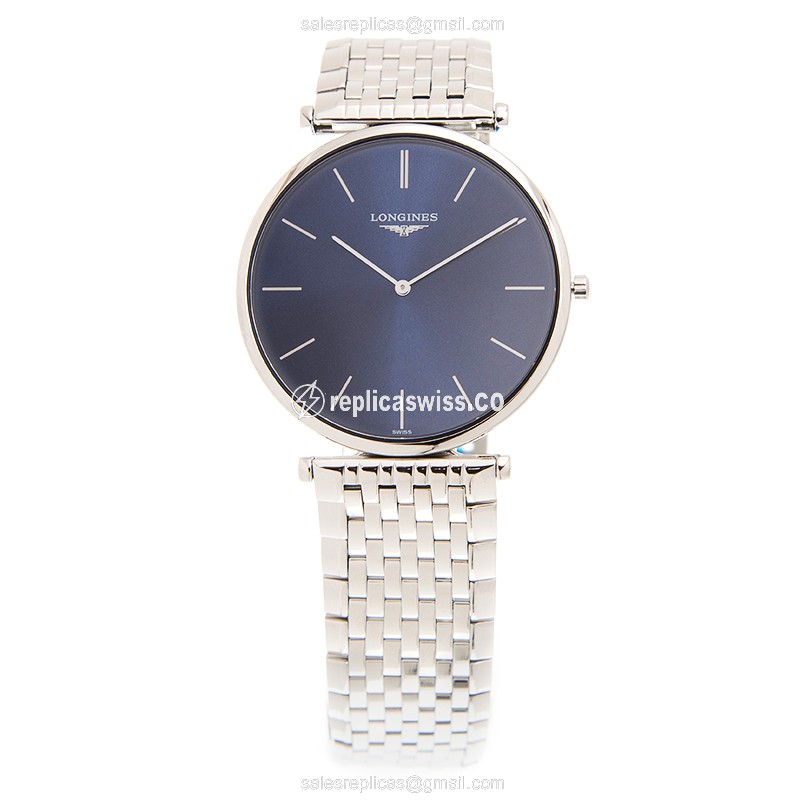 Longines L4.766.4.95.6 Replica - Quartz - Stainless Steel Case - Blue Dial - Silver Steel Strap - View 2