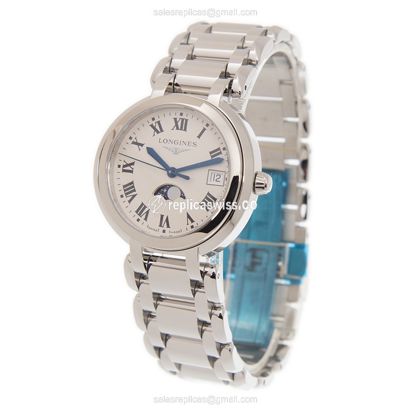 Longines Prima Luna Replica - Quartz - Stainless Steel Case - White Dial, Silver Clasp - View 3