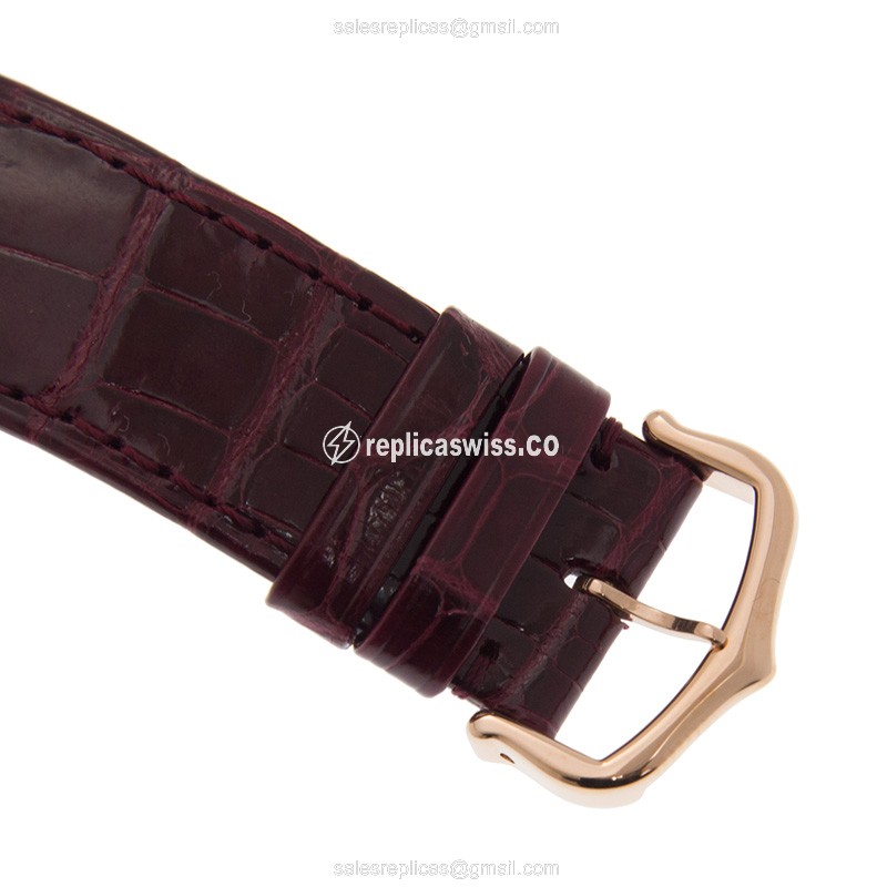 Cartier Ballon Bleu Replica - Automatic - 18kt Rose Gold - Diamonds - White Dial - Red Alligator Strap - View 4