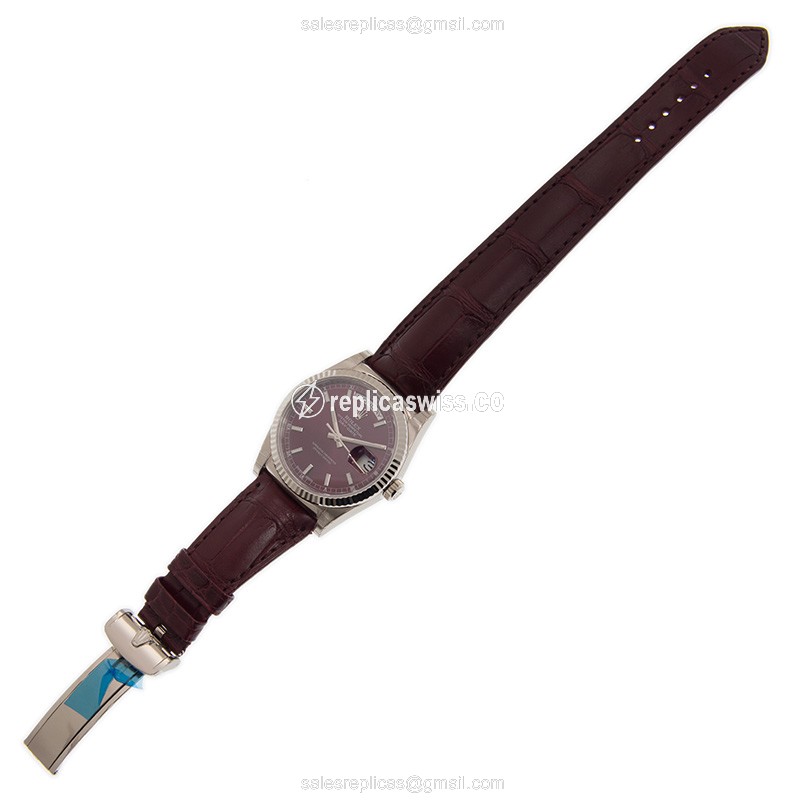 Rolex Day-Date Replica - Automatic - 18kt Gold - Red Dial, Red Alligator Strap - View 2