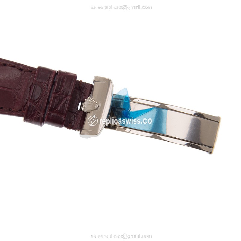 Rolex Day-Date Replica - Automatic - 18kt Gold - Red Dial, Red Alligator Strap - View 4