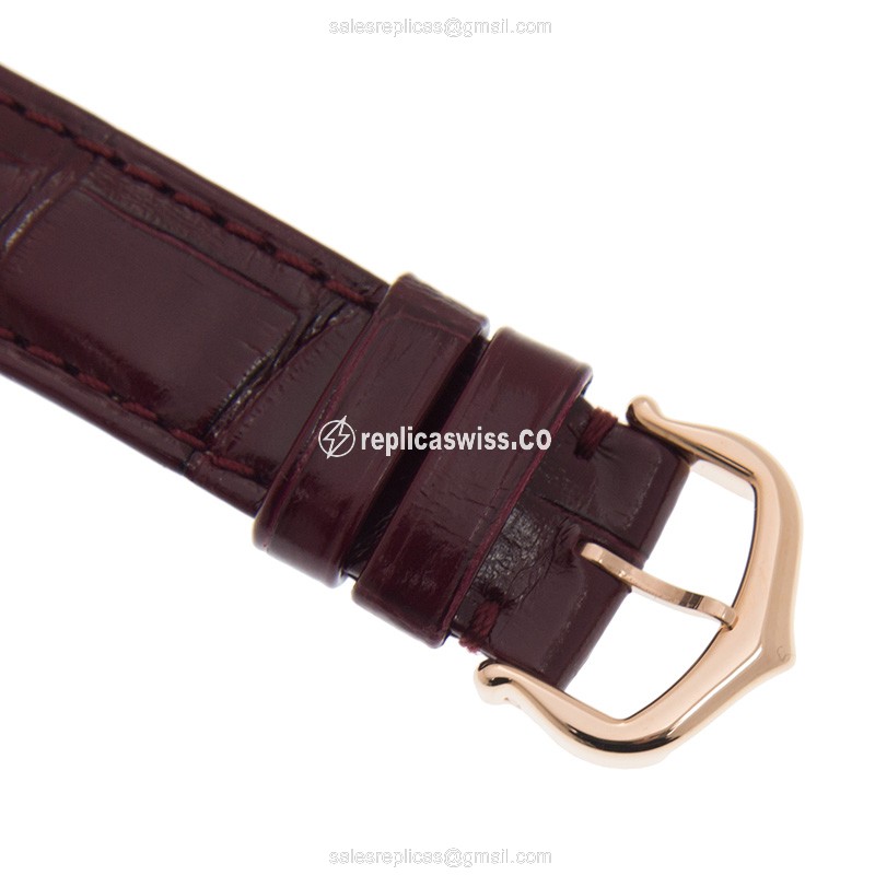 Cartier Ballon Bleu Replica - Automatic - 18kt Rose Gold - Diamonds - White Dial - Red Alligator Strap - View 4