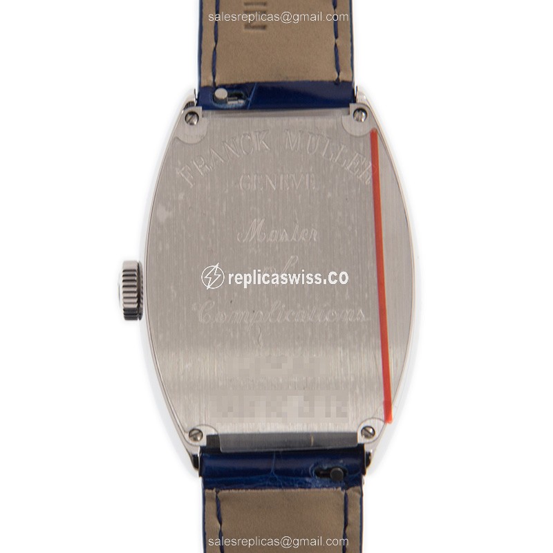 Franck Muller Curvex Replica - Automatic - Steel Case - Silver Dial - Blue Alligator Strap - Buckle Clasp - View 3