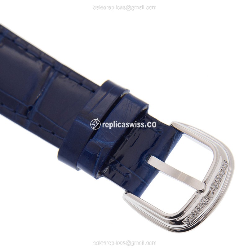 Franck Muller Curvex Replica - Automatic - Steel Case - Silver Dial - Blue Alligator Strap - Buckle Clasp - View 4