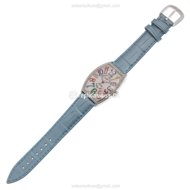 Franck Muller 5850 SC COL DRM D R Automatic - Diamond Case, Silver Dial - Blue Alligator Strap - View 2