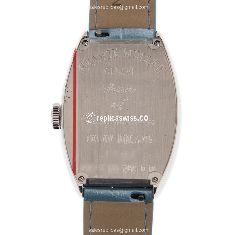 Franck Muller 5850 SC COL DRM D R Automatic - Diamond Case, Silver Dial - Blue Alligator Strap - View 3