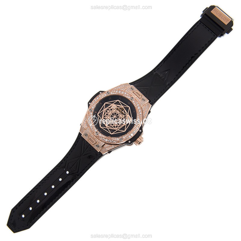 Hublot BIG BANG Replica - Automatic - 18kt Rose Gold - Black Dial - Cowhide Black Strap - View 2