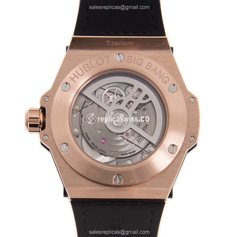 Hublot BIG BANG Replica - Automatic - 18kt Rose Gold - Black Dial - Cowhide Black Strap - View 3