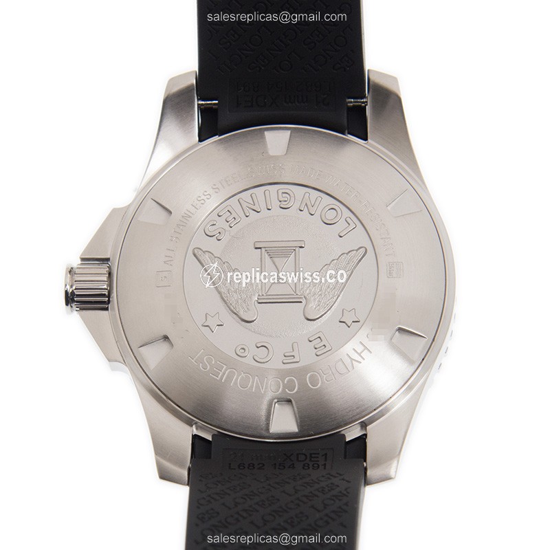 Longines CONQUEST Replica - Automatic - Steel - Black Dial - Rubber Strap - View 3