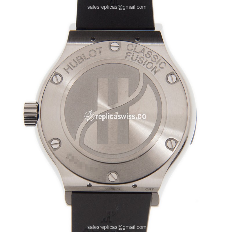 Hublot Classic Fusion Replica - Quartz - 18kt White Gold - Diamond - Black Dial - Rubber Strap - View 3